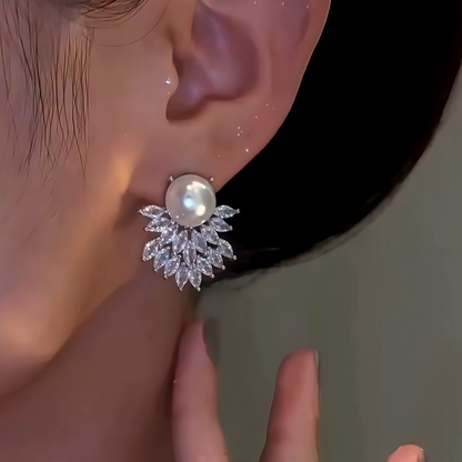 14K Gold-Plated Elegant Zircon Double-Layer Pearl Earrings