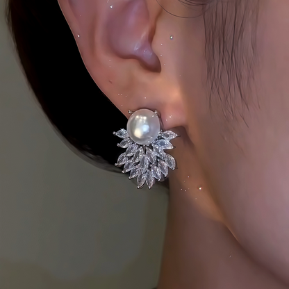 14K Gold-Plated Elegant Zircon Double-Layer Pearl Earrings