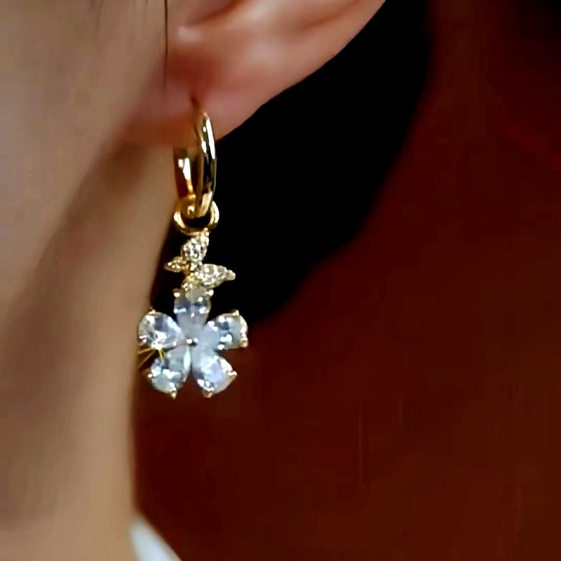 14K Gold-Plated Elegant Zircon Flower And Butterfly Earrings