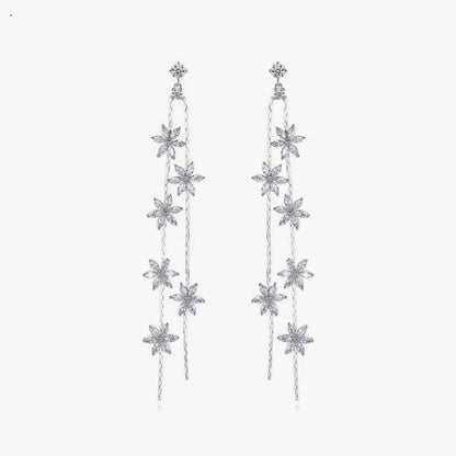 14K Gold-Plated Elegant Zircon Flower Earrings