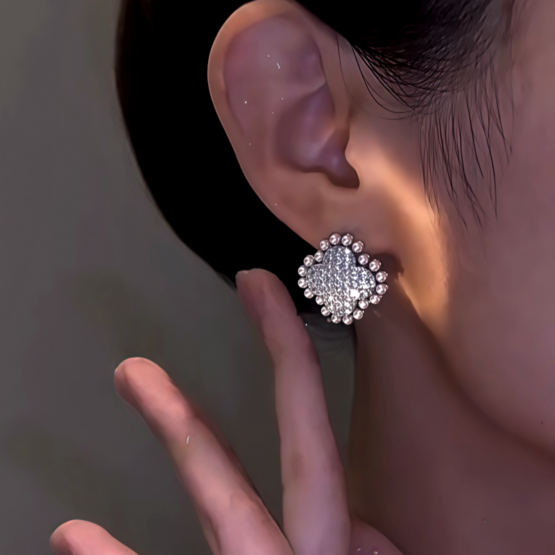 14K Gold-Plated Elegant Zircon Flower Pearl Earrings