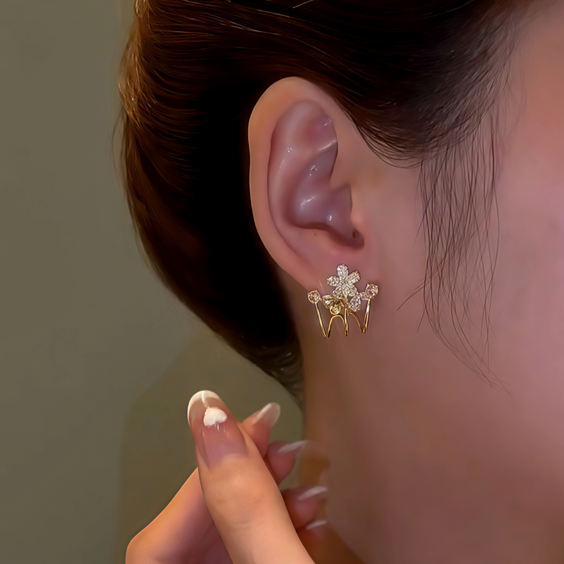 14K Gold-Plated Elegant Zircon Flower Studs