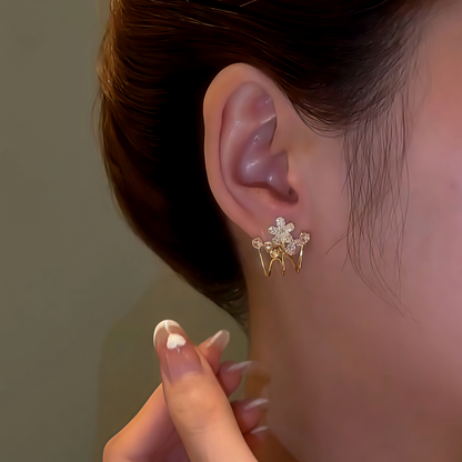 14K Gold-Plated Elegant Zircon Flower Studs