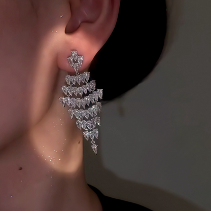 14K Gold-Plated Elegant Zircon Full Diamond Tassel Earrings