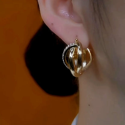14K Gold-Plated Elegant Zircon Geometric Hoop Earrings