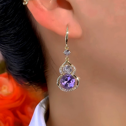 14K Gold-Plated Elegant Zircon Gourd Ear Hook Earrings