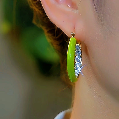 14K Gold-Plated Elegant Zircon Green Hoop Earrings
