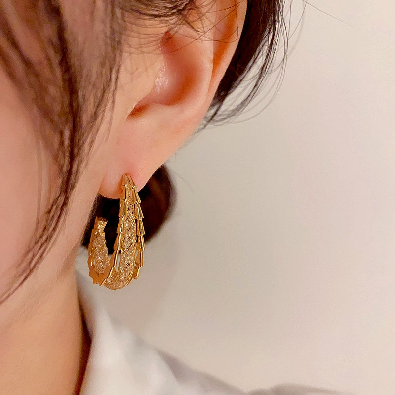 14K Gold-Plated Elegant Zircon Grid Geometric Earrings
