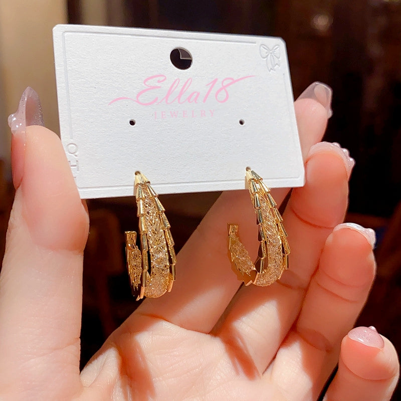 14K Gold-Plated Elegant Zircon Grid Geometric Earrings