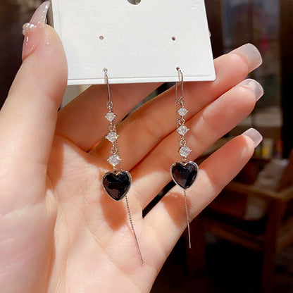 14K Gold-Plated Elegant Zircon Heart-Design Tassel Threader Earrings