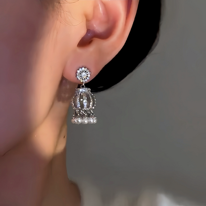 14K Gold-Plated Elegant Zircon Lantern Pearl Tassel Earrings