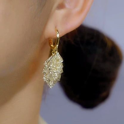 14K Gold-Plated Elegant Zircon Leaf Earrings