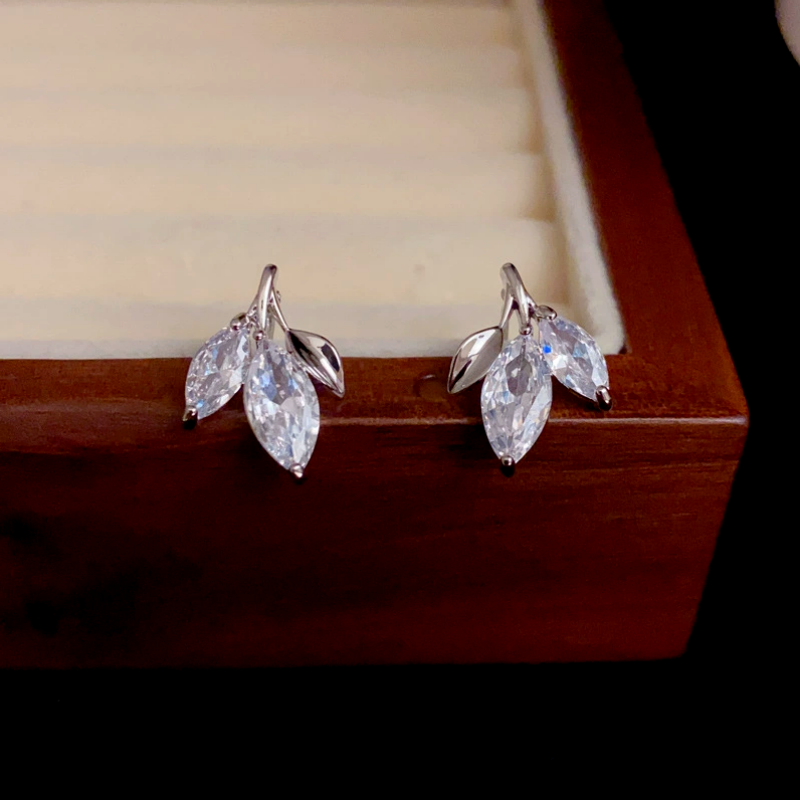 14K Gold-Plated Elegant Zircon Leaf Studs