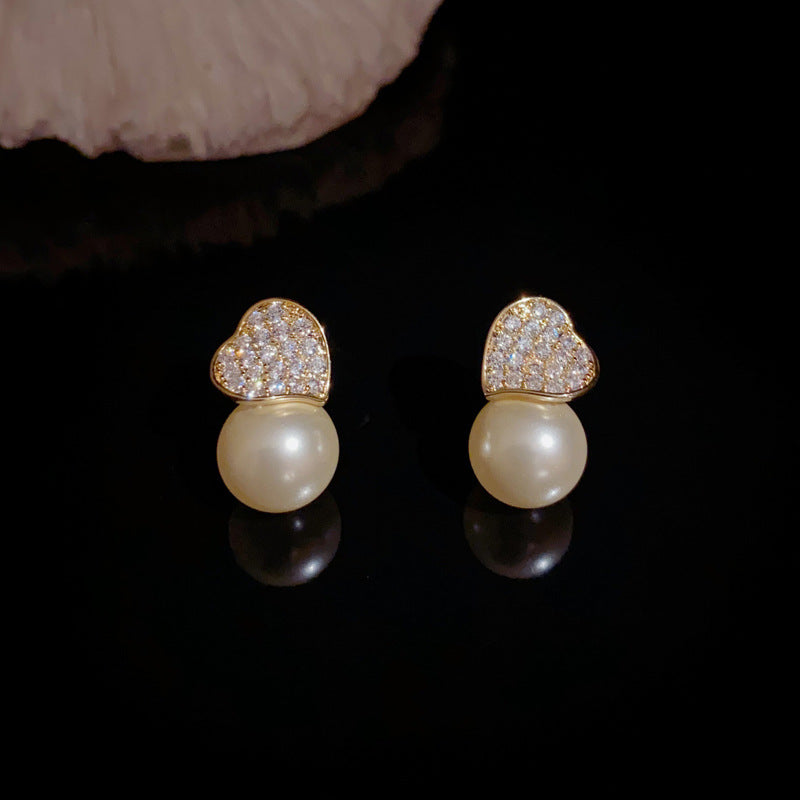 14K Gold-Plated Elegant Zircon Love Pearl Earrings