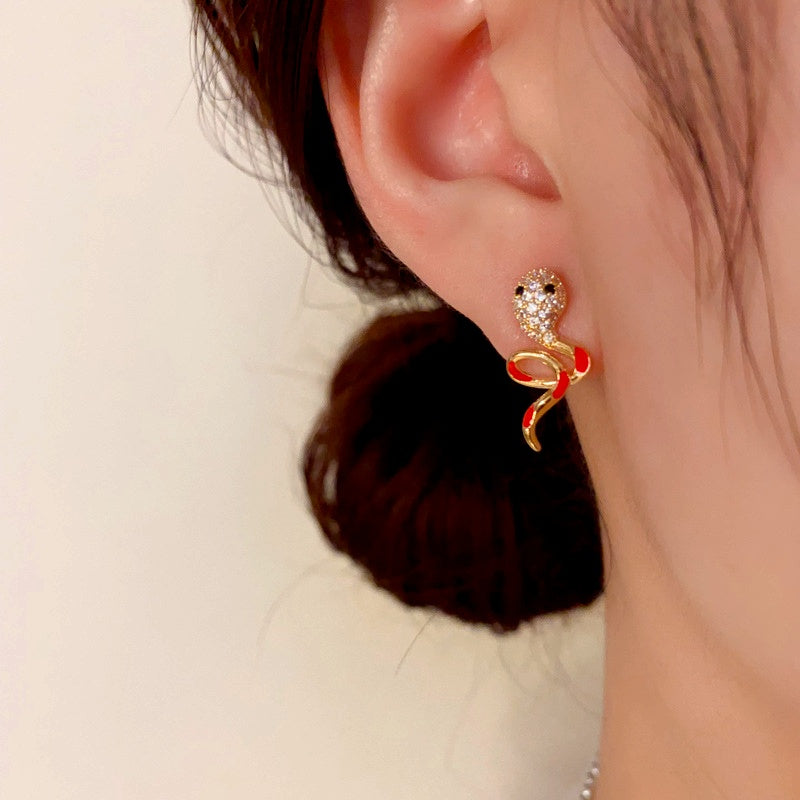 14K Gold-Plated Elegant Zircon Oil Drop Snake Earrings