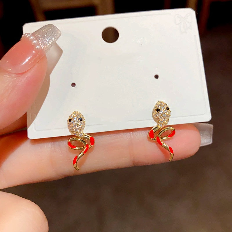 14K Gold-Plated Elegant Zircon Oil Drop Snake Earrings