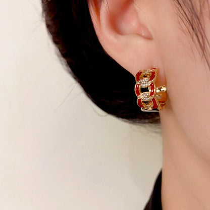 14K Gold-Plated Elegant Zircon Paint Chain Hoop Earrings