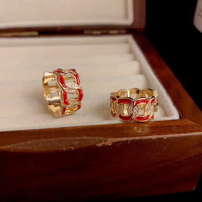 14K Gold-Plated Elegant Zircon Paint Chain Hoop Earrings