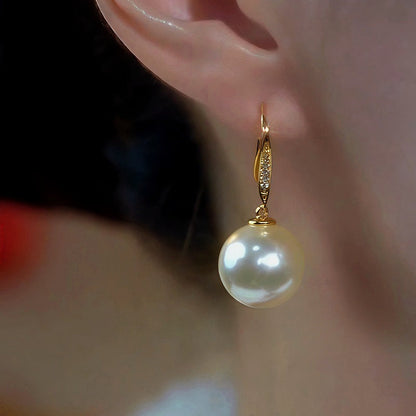 14K Gold-Plated Elegant Zircon Pearl Ear Hooks