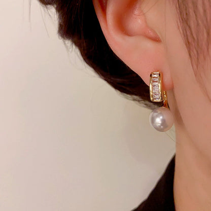 14K Gold-Plated Elegant Zircon Pearl Earrings