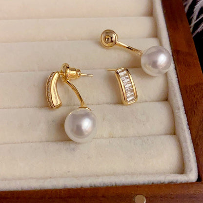 14K Gold-Plated Elegant Zircon Pearl Earrings