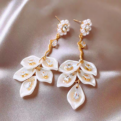14K Gold-Plated Elegant Zircon Pearl Shell Earrings