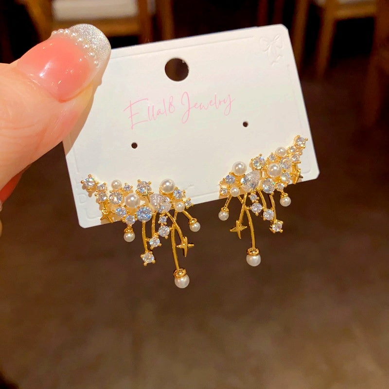 14K Gold-Plated Elegant Zircon Pearl Stud Earrings