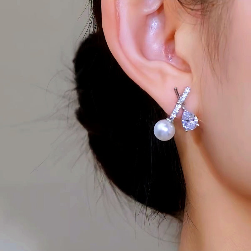 14K Gold-Plated Elegant Zircon Pearl Studs