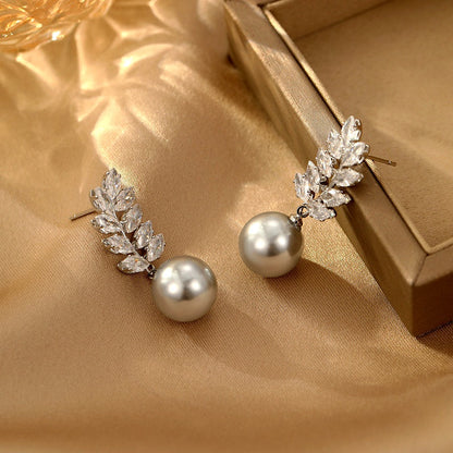 14K Gold-Plated Elegant Zircon Pearl Wheat Earrings