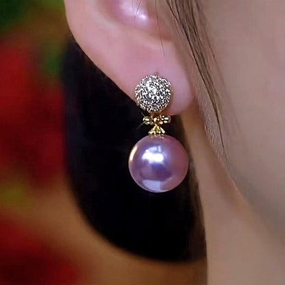 14K Gold-Plated Elegant Zircon Purple Pearl Earrings