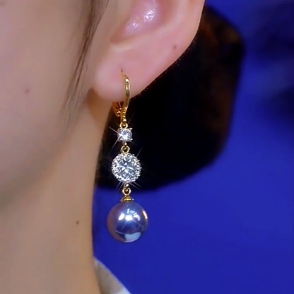 14K Gold-Plated Elegant Zircon Purple Pearl Earrings