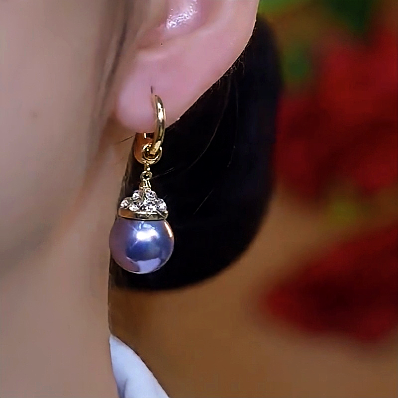 14K Gold-Plated Elegant Zircon Purple Pearl Earrings