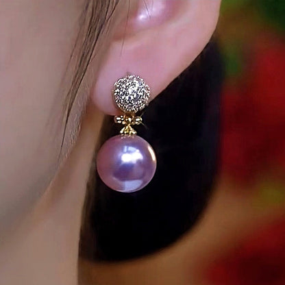 14K Gold-Plated Elegant Zircon Purple Pearl Earrings