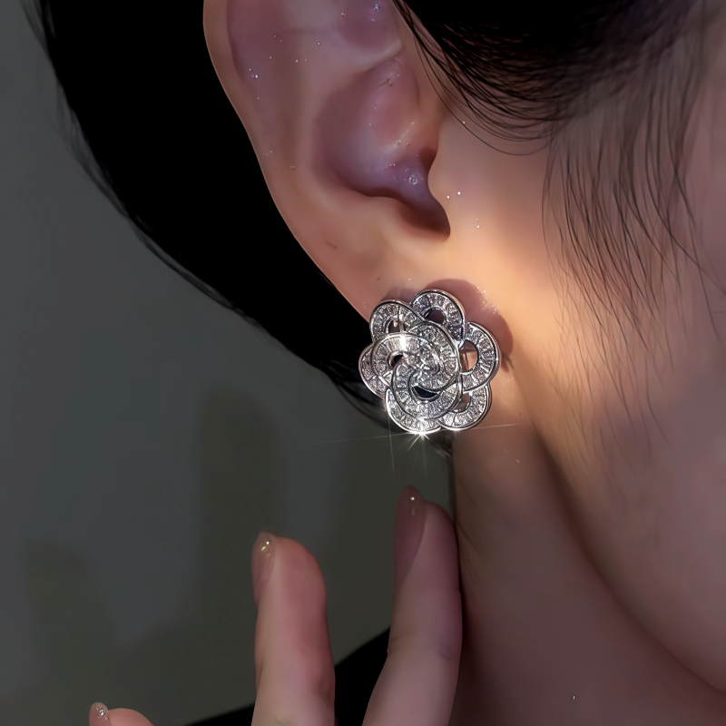 14K Gold-Plated Elegant Zircon Rose Stud Earrings