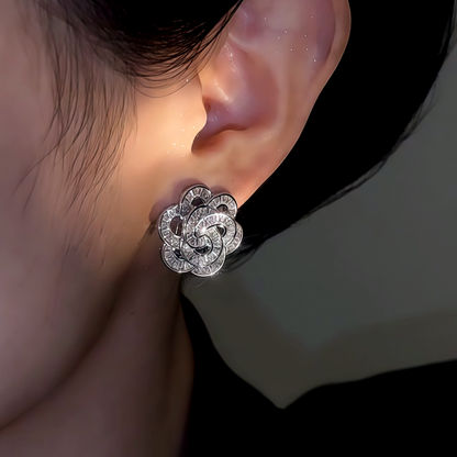14K Gold-Plated Elegant Zircon Rose Stud Earrings