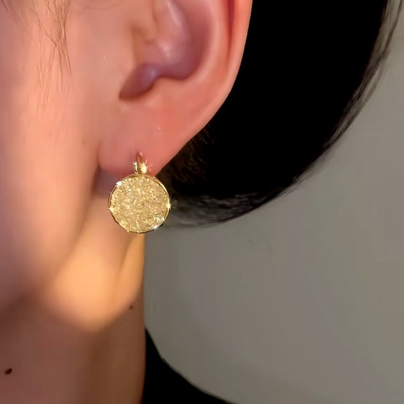 14K Gold-Plated Elegant Zircon Round Earrings