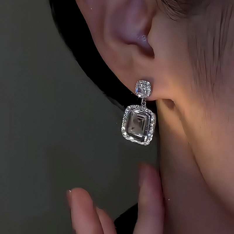 14K Gold-Plated Elegant Zircon Square Diamond Earrings