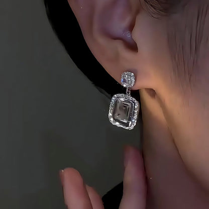 14K Gold-Plated Elegant Zircon Square Diamond Earrings