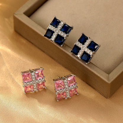 14K Gold-Plated Elegant Zircon Square Earrings