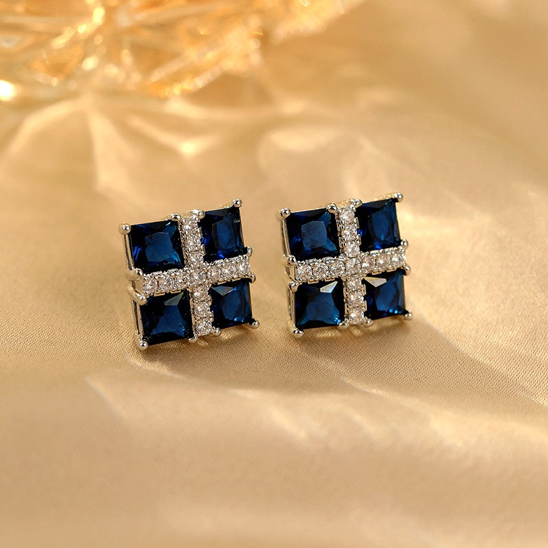 14K Gold-Plated Elegant Zircon Square Earrings