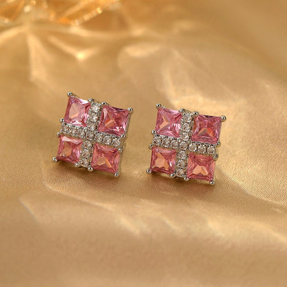 14K Gold-Plated Elegant Zircon Square Earrings