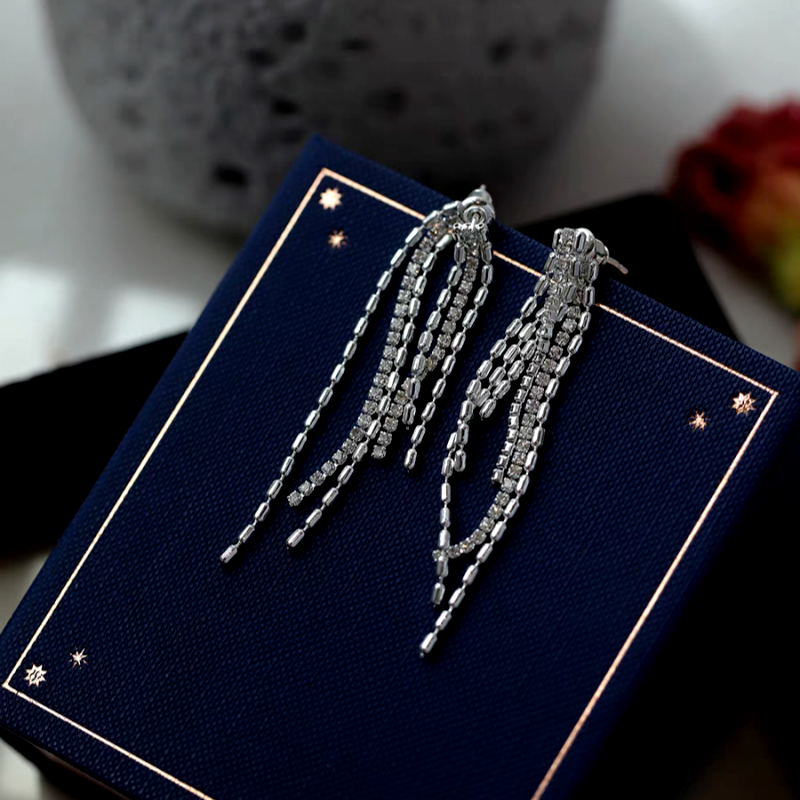 14K Gold-Plated Elegant Zircon Tassel Earrings