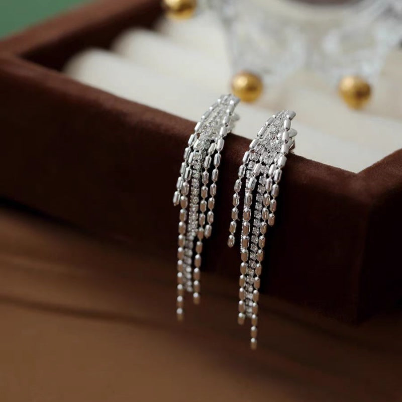 14K Gold-Plated Elegant Zircon Tassel Earrings