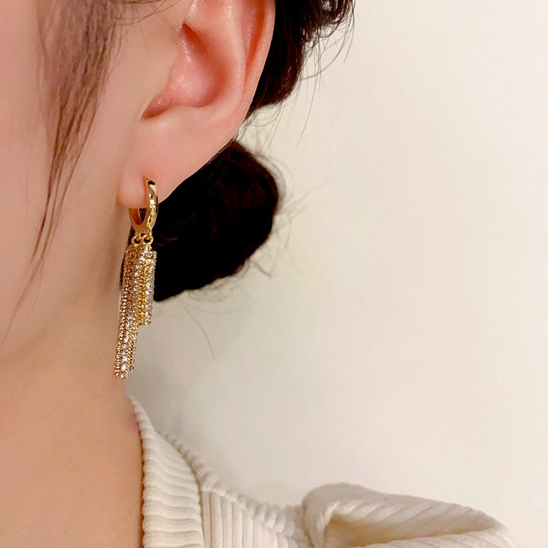 14K Gold-Plated Elegant Zircon Tassel Earrings