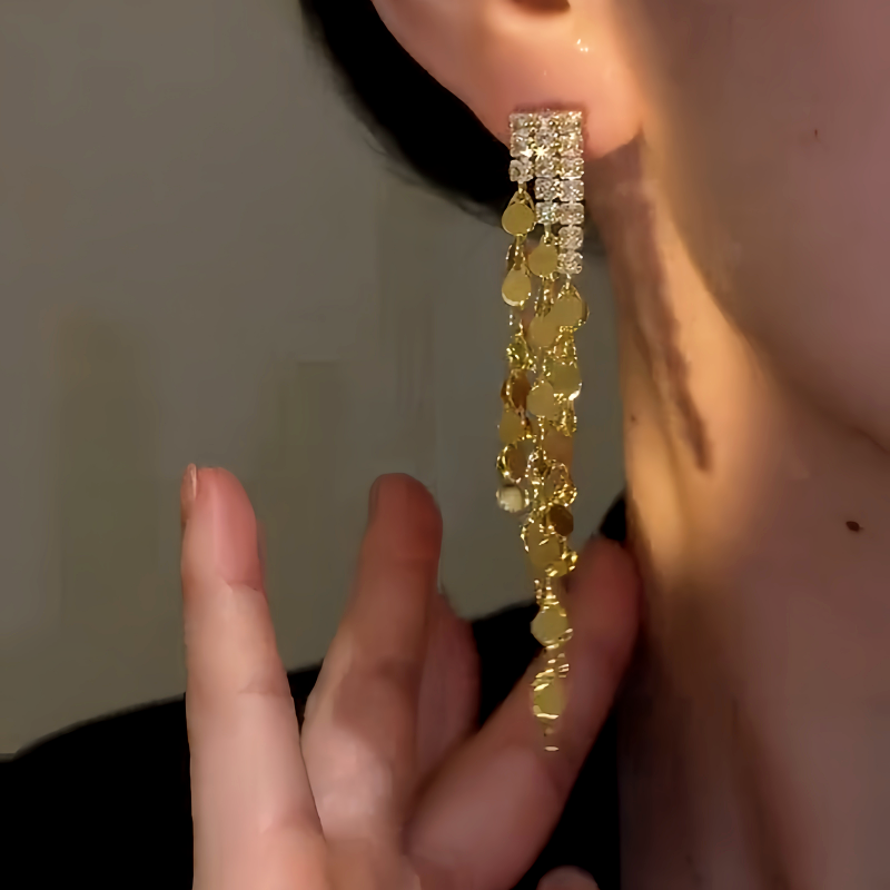 14K Gold-Plated Elegant Zircon Tassel Earrings