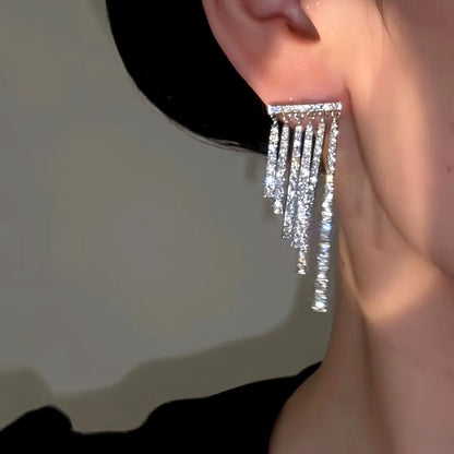 14K Gold-Plated Elegant Zircon Tassel Earrings