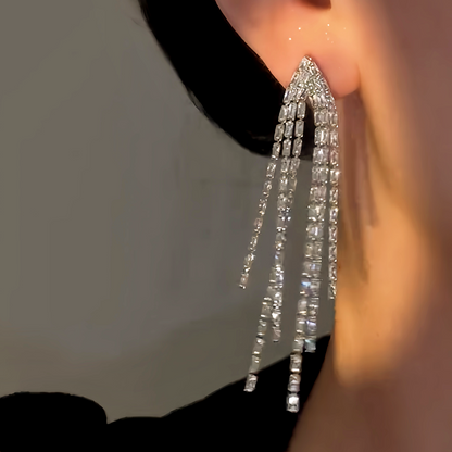 14K Gold-Plated Elegant Zircon Tassel Earrings