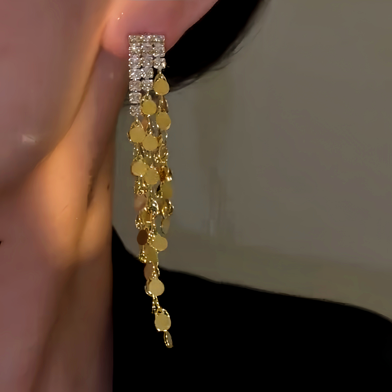 14K Gold-Plated Elegant Zircon Tassel Earrings
