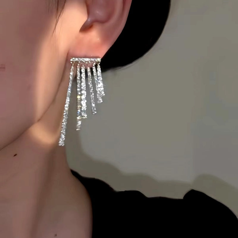 14K Gold-Plated Elegant Zircon Tassel Earrings