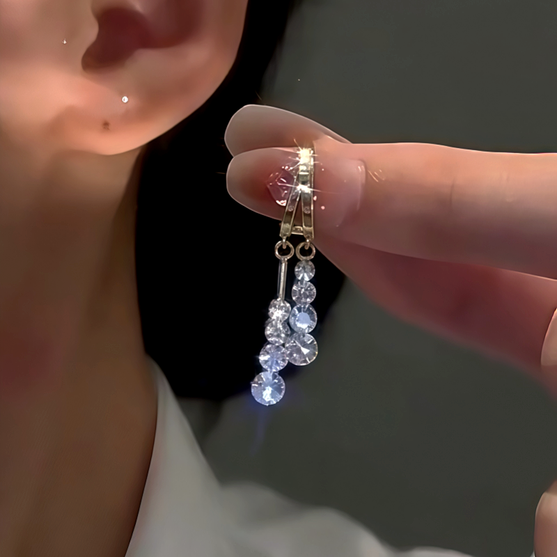 14K Gold-Plated Elegant Zircon Tassel Earrings